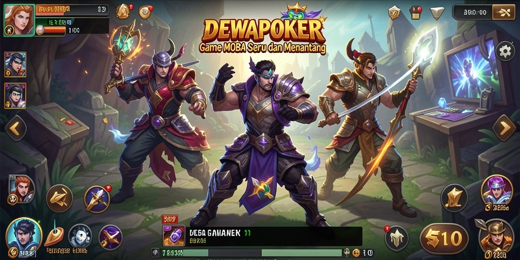 Gameplay menegangkan DEWAPOKER dengan tim yang bertarung di arena.