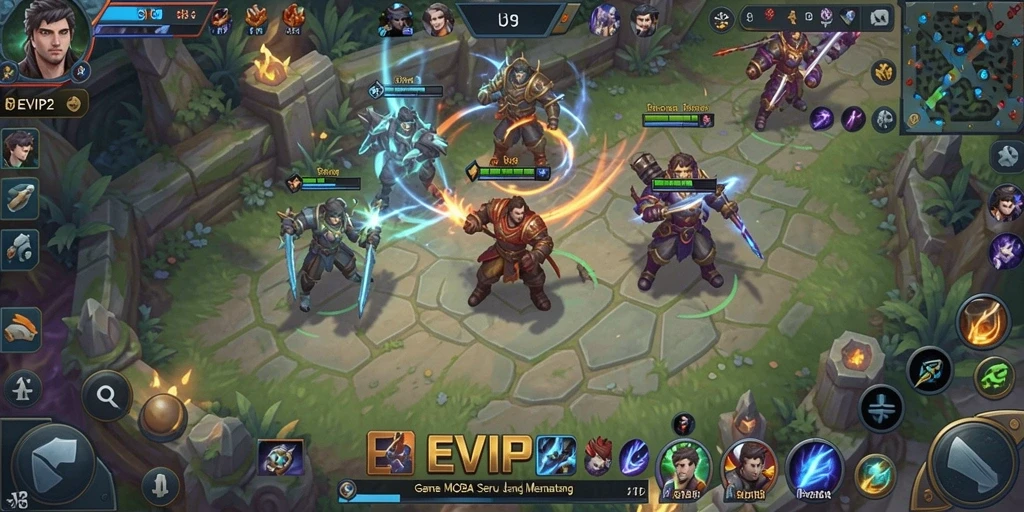 Tampilan gameplay seru di arena pertempuran MOBA.