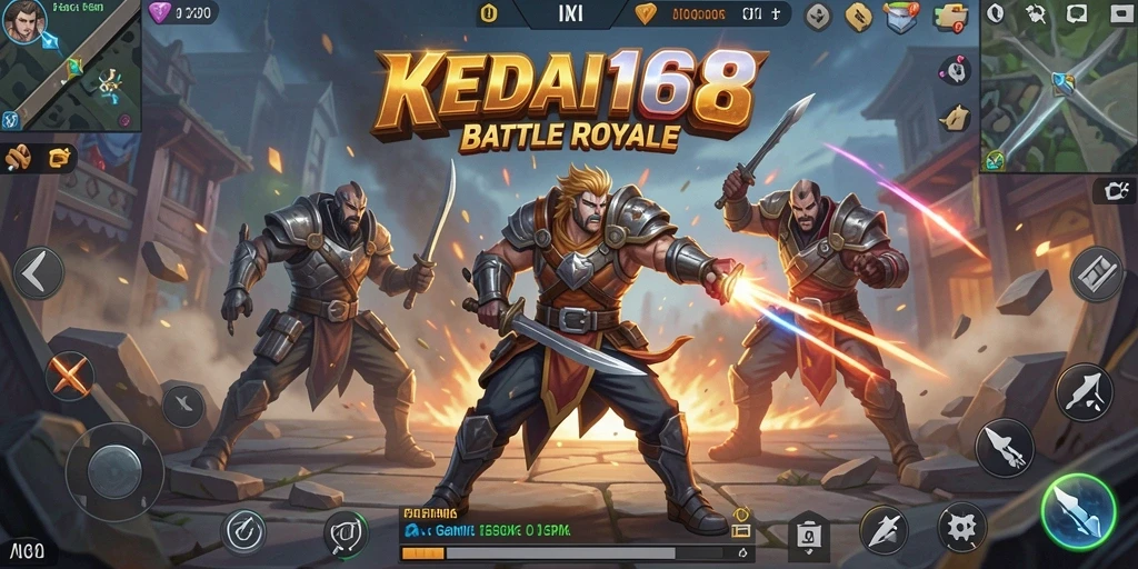 Screenshot gameplay KEDAI168 menampilkan aksi pertarungan seru Battle Royale.