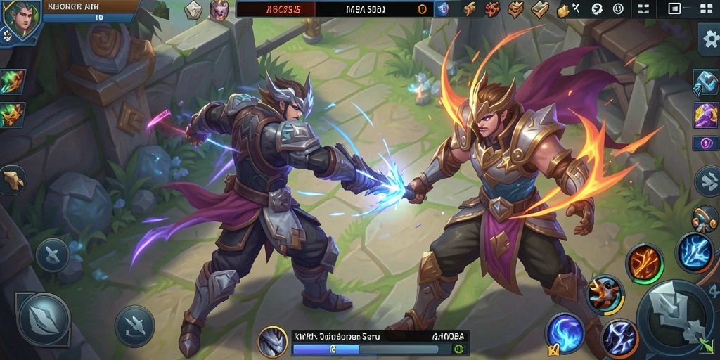 Screenshot gameplay KKRP di arena pertarungan MOBA yang seru.