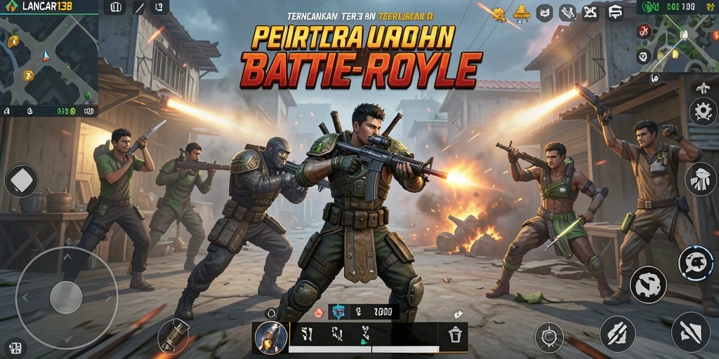 Tampilan gameplay intens di arena LANCAR138 Battle Royale.